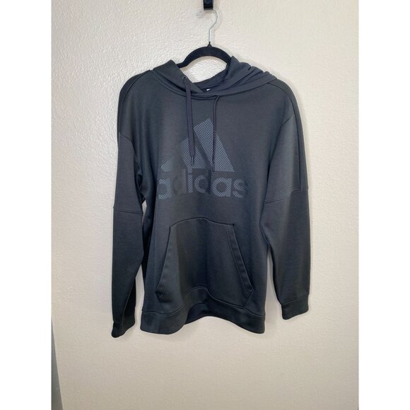 Adidas Mens Black Pullover Hoodie Large Polyester Long-Sleeves Drawstring - Picture 1 of 6